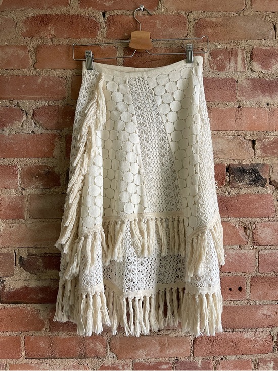 See By Chloe Dresses & Skirts - See By Chloe Cream Midi Crochet Fringe Skirt